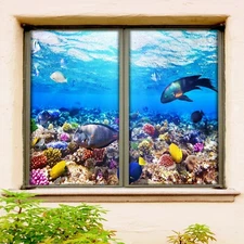 3D Coral 1862NAO Window Film Print Sticker Cling Stained Glass UV Block Fa