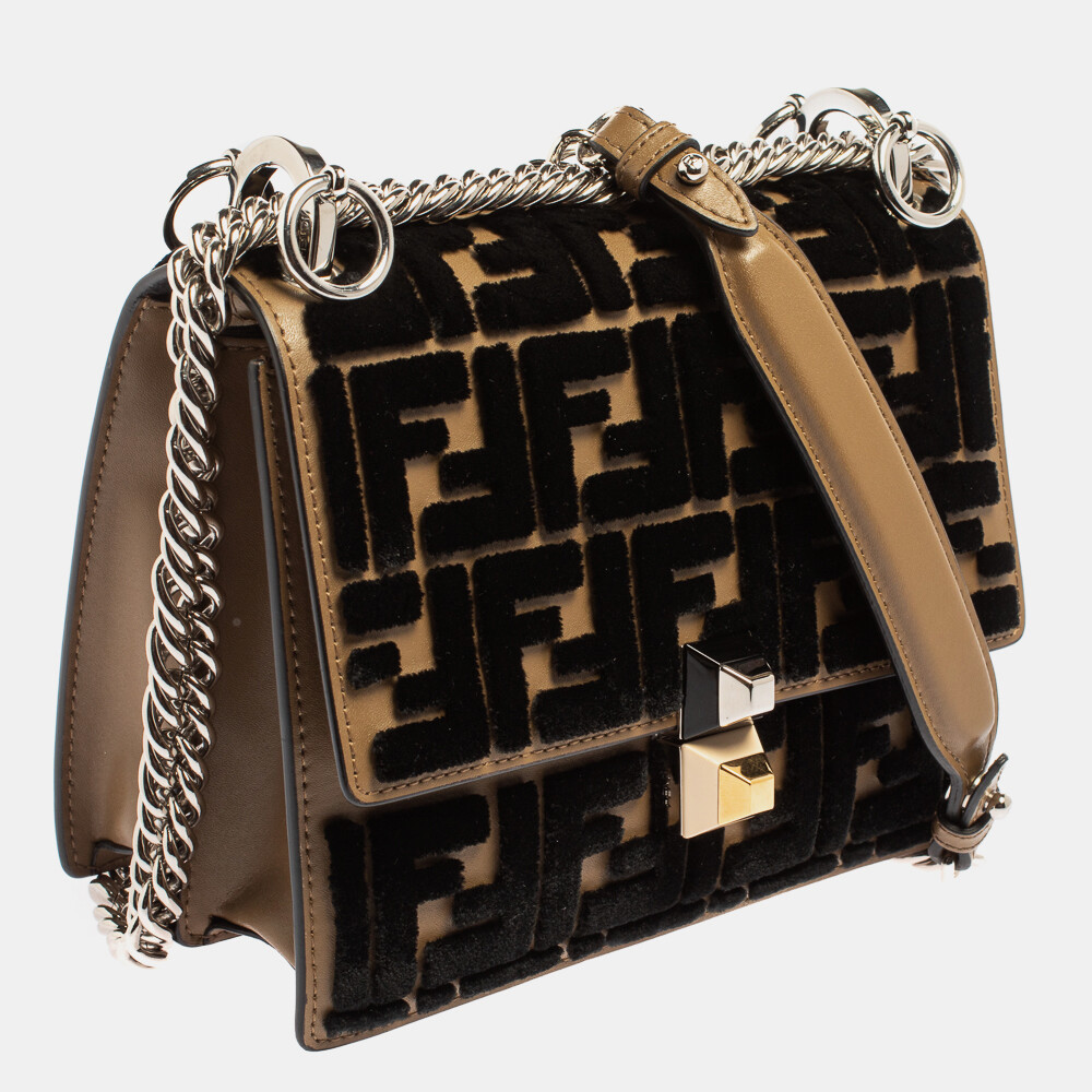 Fendi Black/Brown Leather and Velvet Small Kan I Chain Fendi Black/Brown Leather and Velvet Small Kan I Chain