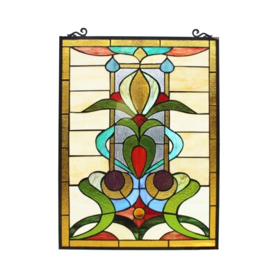 Tiffany-style Floral stained glass Window Panel 24'' Height