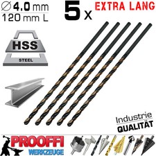 5 x HSS Profi Turbo Spiral Metall Bohrer 135° Oxidiert Ø 4.0 mm Extra Lang 120mm