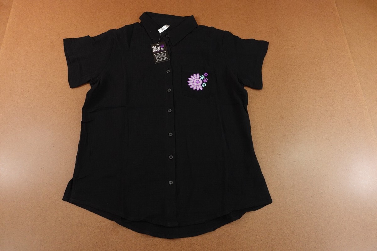 The Animal Rescue Womens Size Medium Black Short Sleeve Button