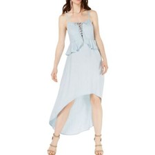 GUESS NEW Women's Lace-up Ruffled Hi/lo Chambray Maxi Dress TEDO