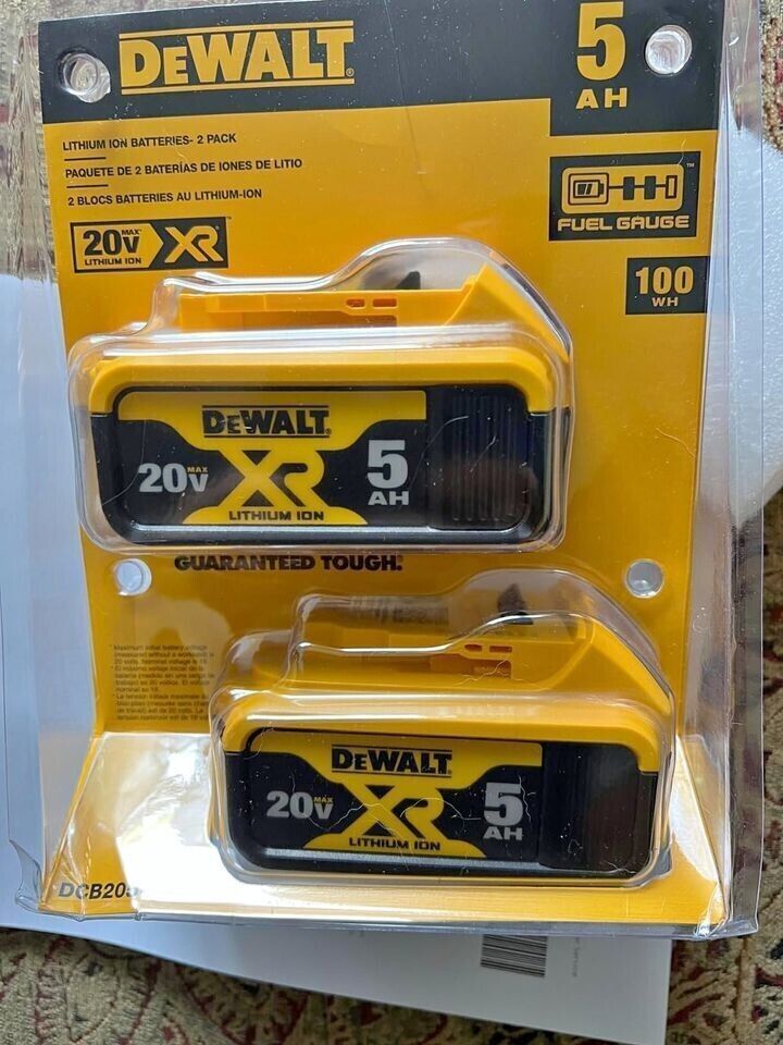 Brand New 2 pack Dewal 20 Volt 20v Max XR Li-Ion 5.0 AH Batteries DCB205-2..