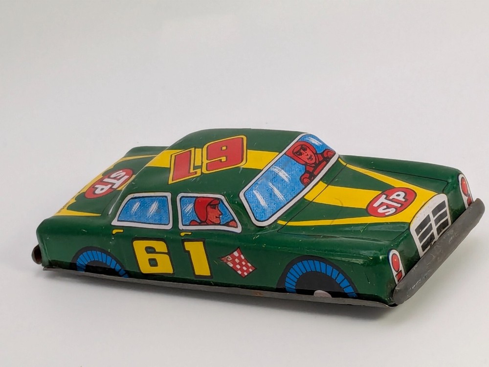 Vintage 1950s 1960s Green Yellow Tin Litho Mercedes Race Car Toy Japan STP #61