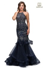 Authentic Lucci Lu 2134-Color: Navy-Size 6- Prom Dress