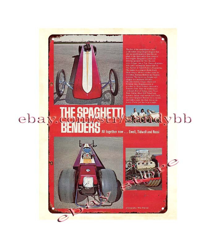 1972 Ewell Tidwell Rossi Spagetti Bender race car metal tin sign internal design