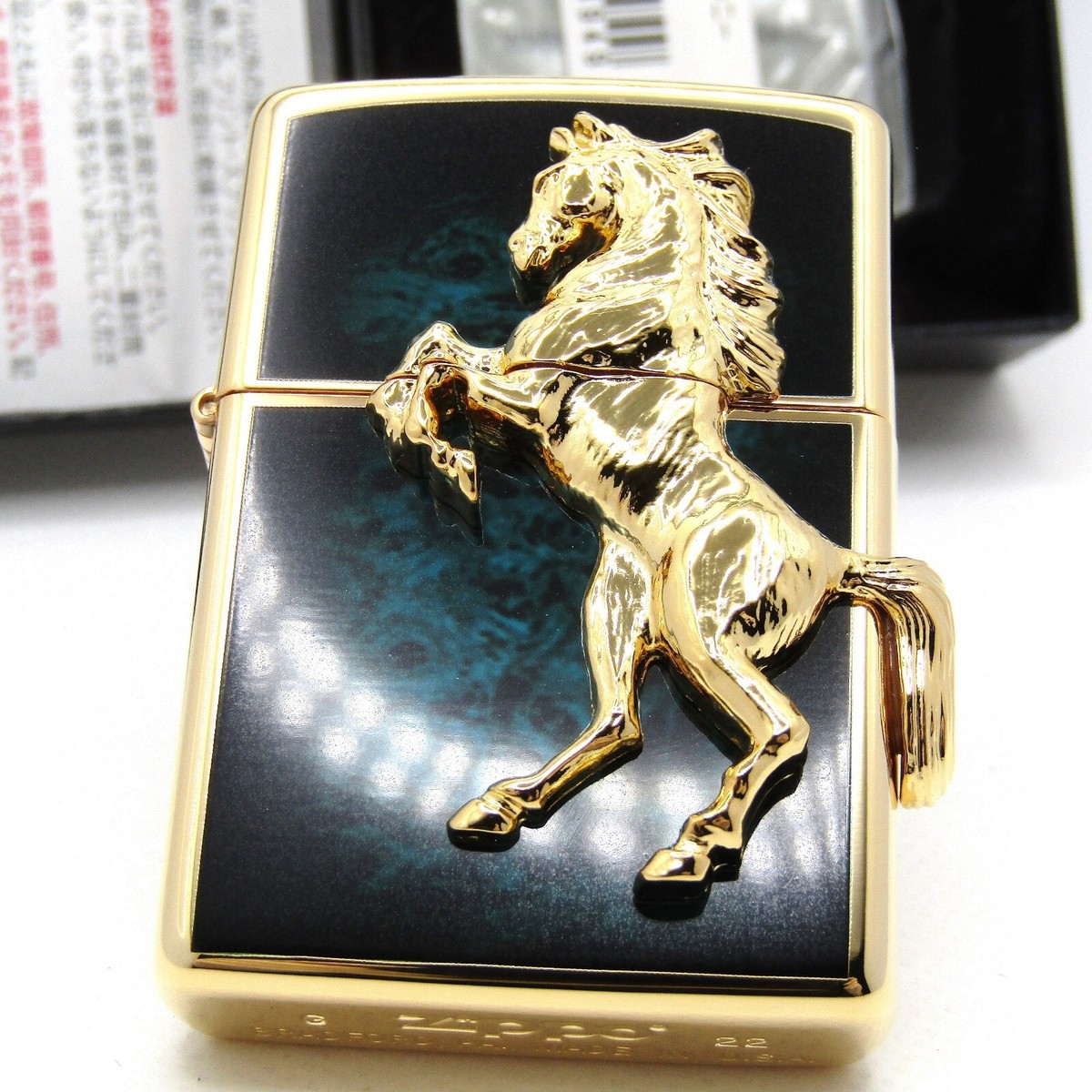 Winning Winnie Whinny Grand Crown Horse Metal Gold Blue Zippo Oil