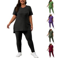 Women Plus Size 2Pcs Outfits Sweatsuits Sets Short Sleeved Tracksuit Lounge