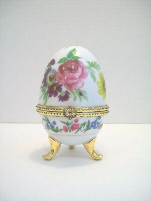 Egg Shaped Oval Floral Hinged Trinket Holder Trinket Box