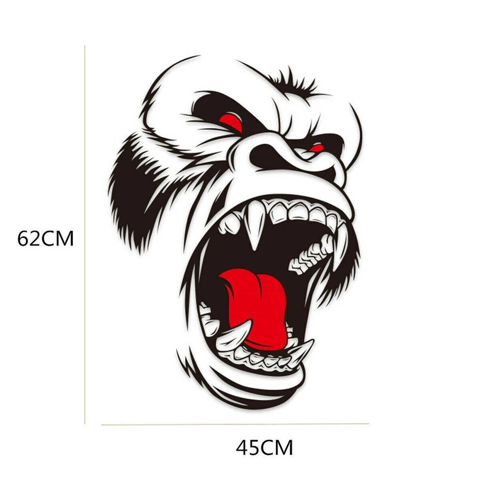 Calcomanías de vinilo con gráficos de tótem de simios de terror hágalo usted mismo para calcomanía de guardabarros lateral de carrocería de automóvil 2 piezas Foto 3 de 4