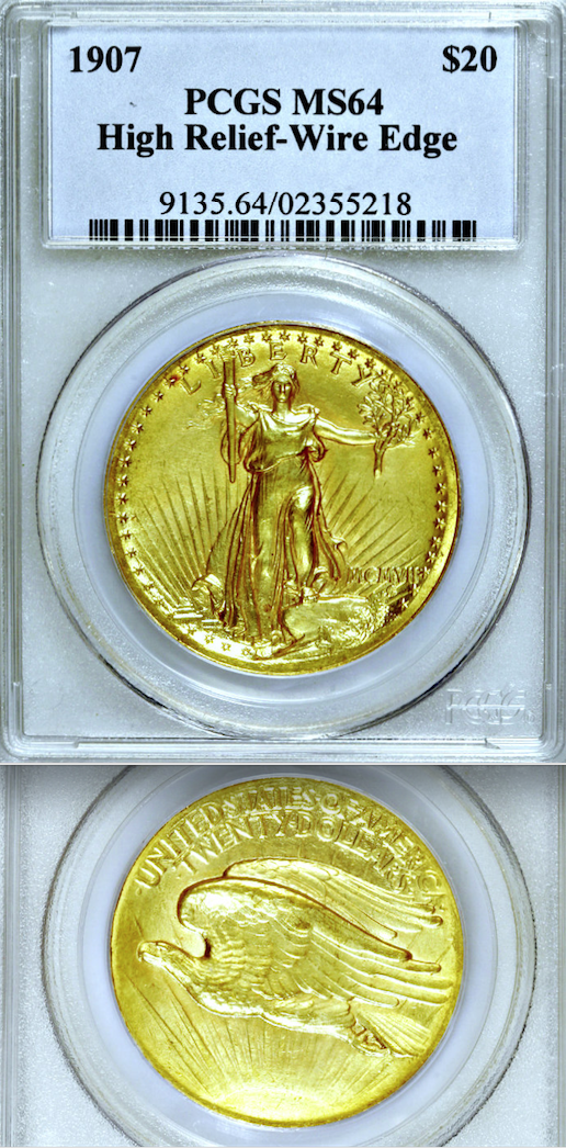1907 High Relief PCGS MS64 $20 Saint Gaudens Twenty Dollars GOLD