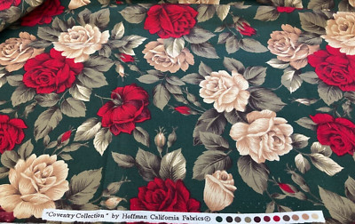 HOFFMAN CALIFORNIA FABRICS - COVENTRY COLLECTION - ROSES ON DARK GREEN-2/3 YD