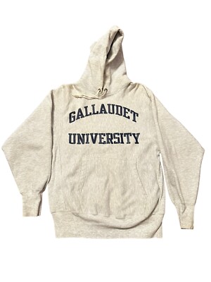 Vintage 1990s CHAMPION Reverse Weave GALLAUDET University Hoodie Sz Large 