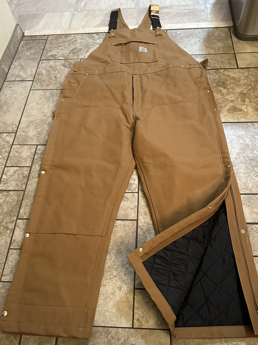 NWT Men's 2XL CARHARTT Insulated Bib Overalls Brown Outdoors Loose