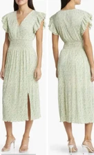 Chelsea 28 Flutter Sleeve Plissse MIDI Dress Smocked Waist XXL