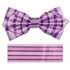 New formal Men's Diamond Shape Pre-tied Bow Tie  Hankie pink purple stripes