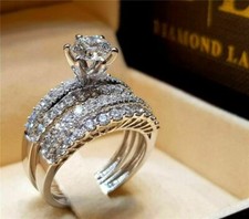 3.50Ct Round Cut Diamond White Gold Finish Wedding Ring Set Simulated Size 8.5