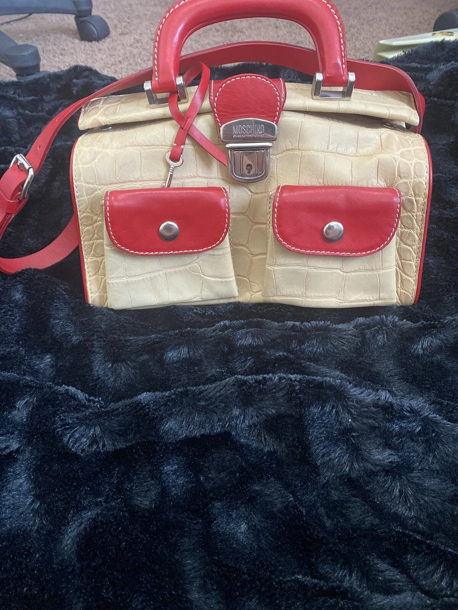 MOSCHINO CHEAP AND CHIC DOCTOR BAG SATCHEL VINTAGE VTG CROC RED BEIGE RARE