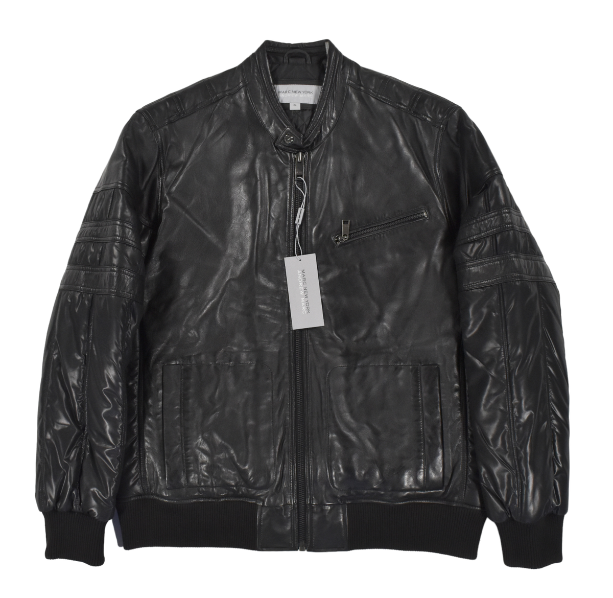 Men's Andrew Marc New York Black Leather Polyester Ludlow Moto