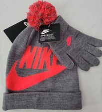 Nike Boys Knit Hat  Gloves Winter Set Beanie Heather Grey FREE SHIP Retail 28