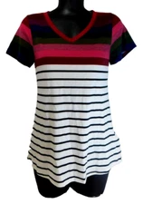 LuLaRoe Christy T Womens XXS 2XS 00-0 Striped V Neck Shirt Top NWT