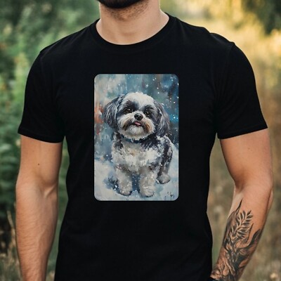 Herren T-Shirt Shih Tzu Hund Malerei Portrait  Motiv Baumwolle Größe XS bis 5XL