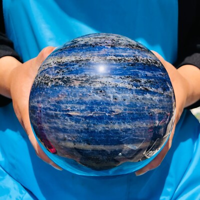 7.17LB Natural Beautiful Blue Striped Ball Quartz Crystal Sphere Healing 1466