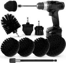 Drill Brush Attachment Set 7Pc Power Scrubber Kit Extension Rod Tile Floor Bath