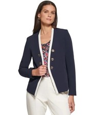 TOMMY HILFIGER Women  s Two-Tone Open-Front Blazer Navy Blue Size 16