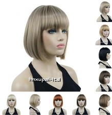 Ombre Blonde Bob Wig With Bangs Ash Blonde Wigs Natural Blond Women Short Wigs