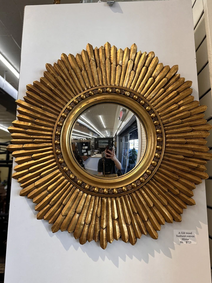 Sunburst Gilt wood Carved Convex Mirror  - Image 2 of 4