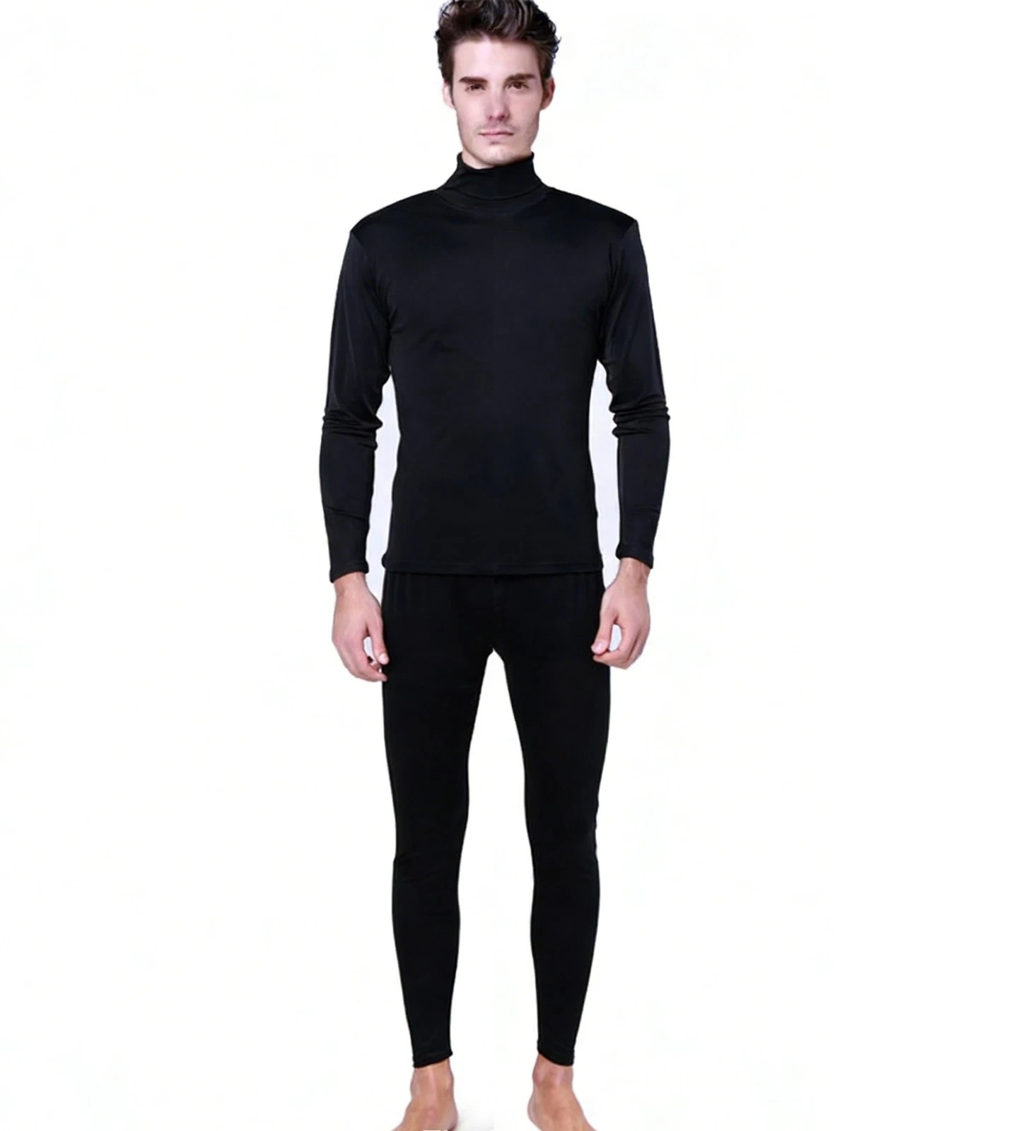 Men's 100% Silk Long Johns Set Thermal Underwear Turtle Neck
