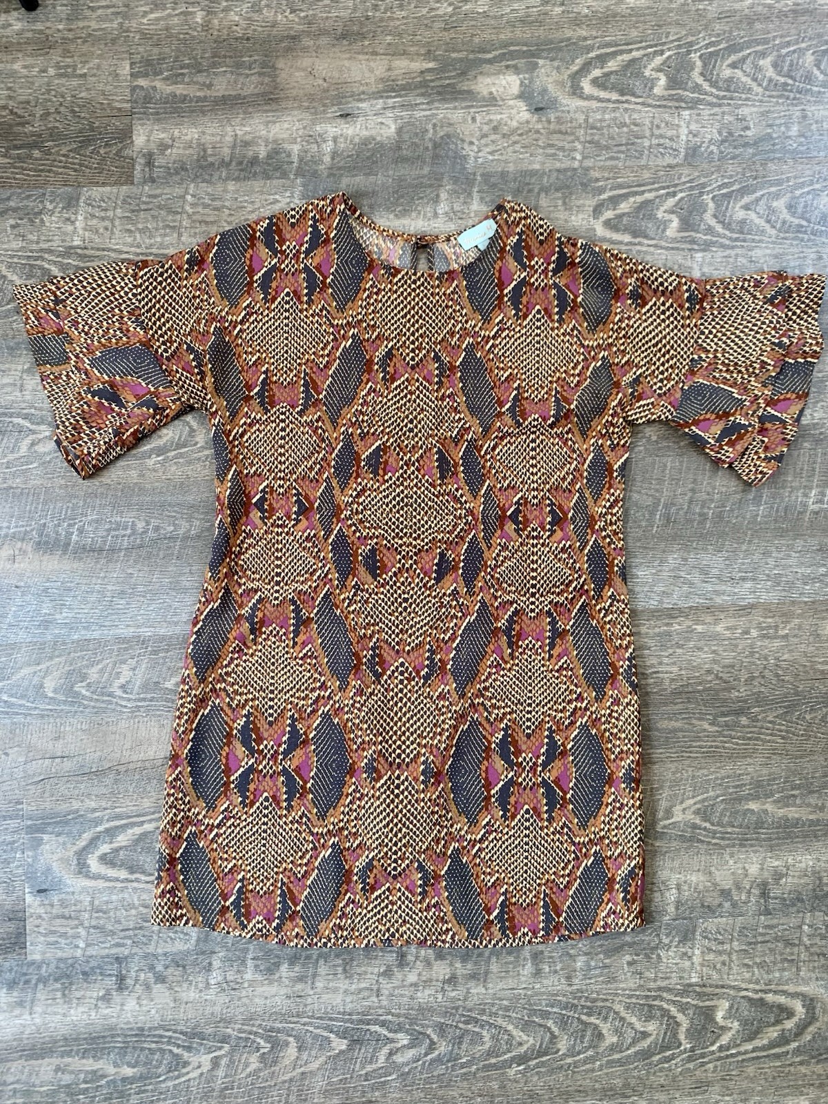 Veronica M. Women's Shift Dress Geometric Multicolor Round Neck 3/4 Sleeve L