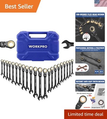 Comprehensive 22-Piece Ratcheting Wrench Set: 180° Flex + Organizer Included