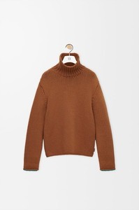 NWT Men’s 2025 Loewe Tan Brown Wool Oversized Sweater High Neck Large 42 $1200