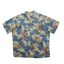 Reyn Spooner Pullover Hawaiian Shirt Mens XL Blue Floral Reverse Print Aloha