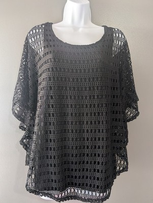 CB Established 1962 XL Black Crochet Open Knit Layered Boho Top