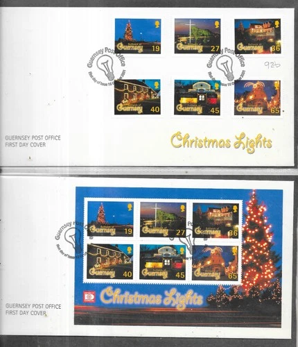 GB QEII FDC x 2.  Christmas Lights.  Guernsey Post Hand Cancels (926)