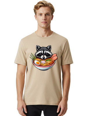 Raccoon-Ramen-3 Mens Graphic Tee, 100% Cotton, Casual Summer Wear