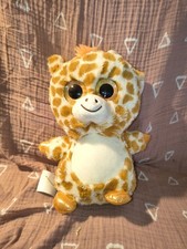 Giraffe Plush Stuffed Animal Chubby Glittery Big Eyes Brown Ivory 9.5"