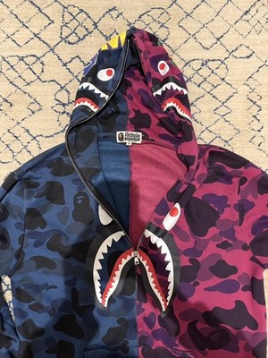 BAPE Shark Hoodie Sweatshirt Size M Pink Blue Camo Full Zip Unisex