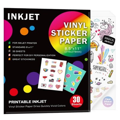 30 Sheets Premium Printable Clear Vinyl Sticker Paper for Inkjet Printers 8.5...