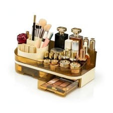Makeup Organizer Countertop with Dual Drawers, Large Capacity Cosmetic brown
