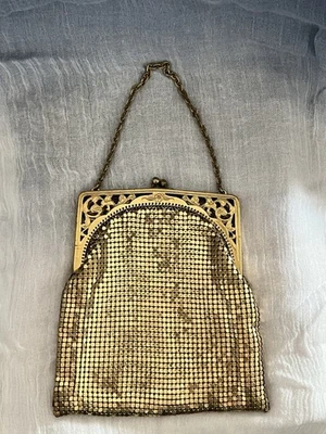 Vintage Whiting & Davis 1930’s Gold Mesh Purse Handtasche Art Deco Flapper Bag - Bild 1 von 4