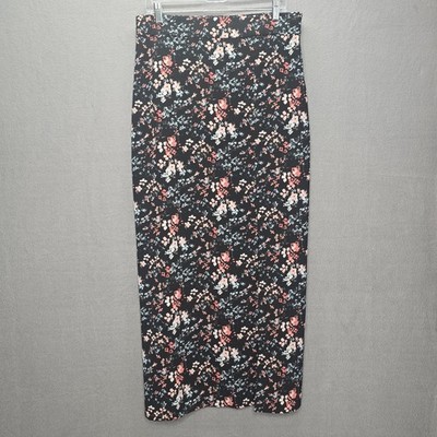 Free Press Floral Side Slit Maxi Skirt Size Large Black Coral Ditsy Boho L