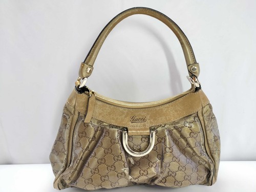 GUCCI Abbey GG Crystal Canvas Handbag Shoulder Bag 190525 Gold Brown Japan