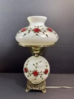 Vintage Hurricane Table Lamp Roses Milk Glass 20.5” Dual Light