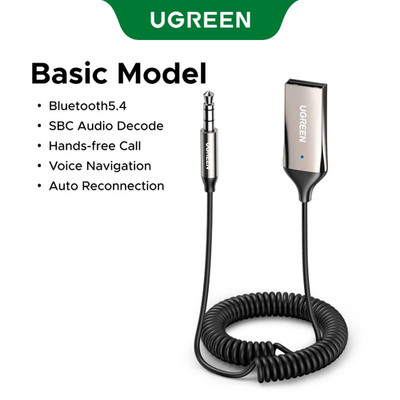 UGREEN Bluetooth 5.4 USB to 3.5mm AUX Car Adapter Mic Handsfree