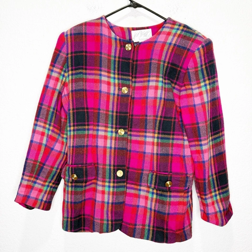 Blazer Lord & Taylor 100 % lana despistado botones dorados a cuadros dinero antiguo vintage Foto 2 de 4