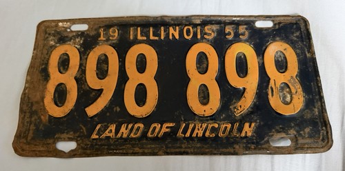 ILLINOIS 1955 License Plate Unique Numbers 898 898